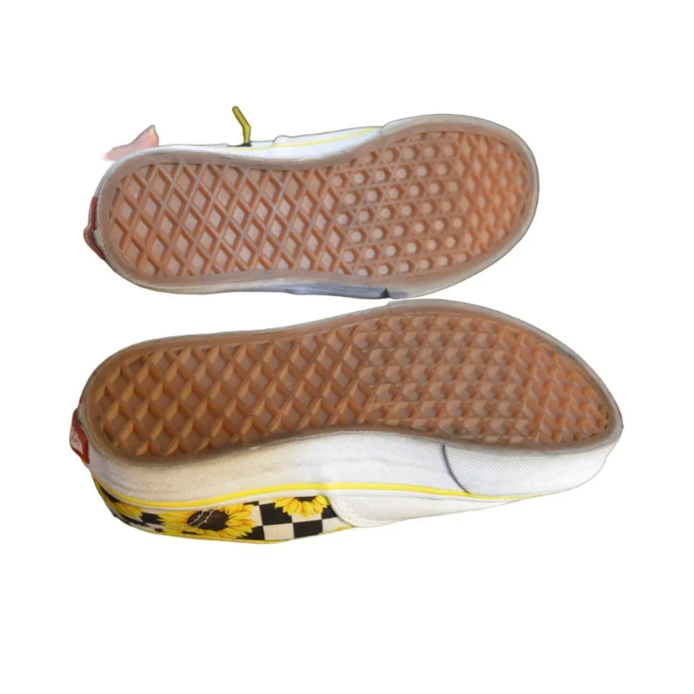VANS (R) VANS OFF the WALL Customs White-Yellow Sunflower Chess Keds US Youth 3